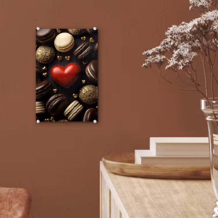 Glas schilderij - Macarons - Rood - Hart — 6