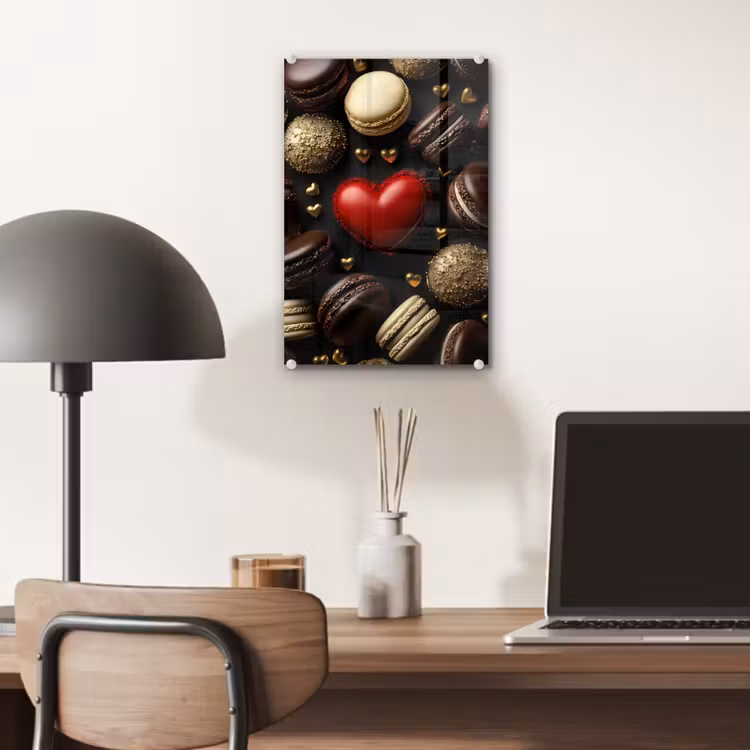 Glas schilderij - Macarons - Rood - Hart — 7