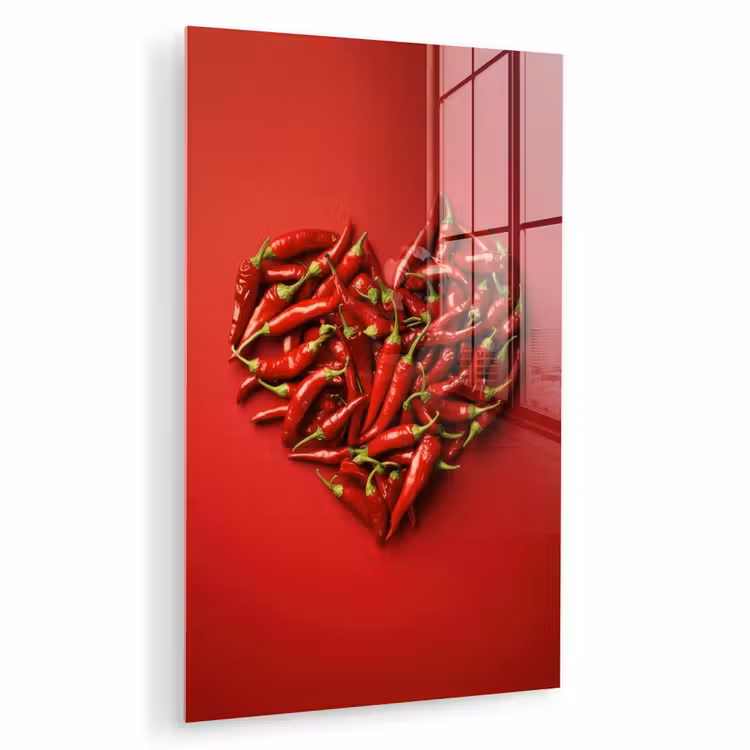Glas schilderij - Pepers - Rood - Hart — 1