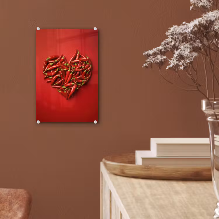 Glas schilderij - Pepers - Rood - Hart — 6