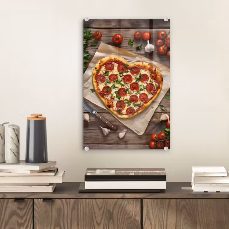 Glas schilderij - Pizza - Hart - Pepperoni - Tomaat — 2
