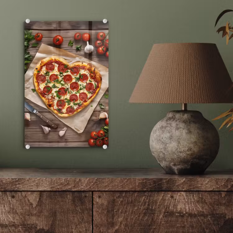 Glas schilderij - Pizza - Hart - Pepperoni - Tomaat — 4