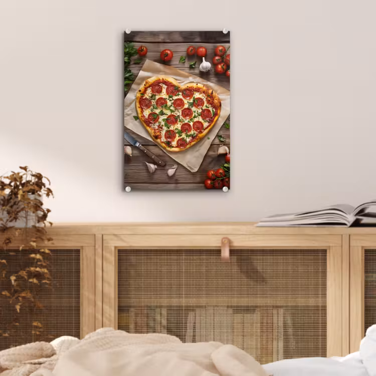 Glas schilderij - Pizza - Hart - Pepperoni - Tomaat — 5