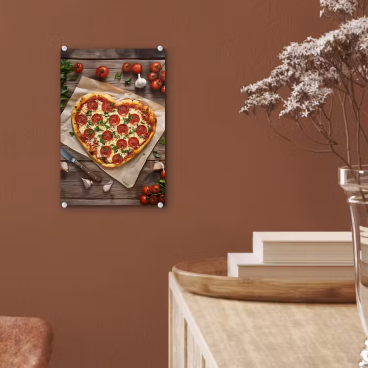 Glas schilderij - Pizza - Hart - Pepperoni - Tomaat — 6