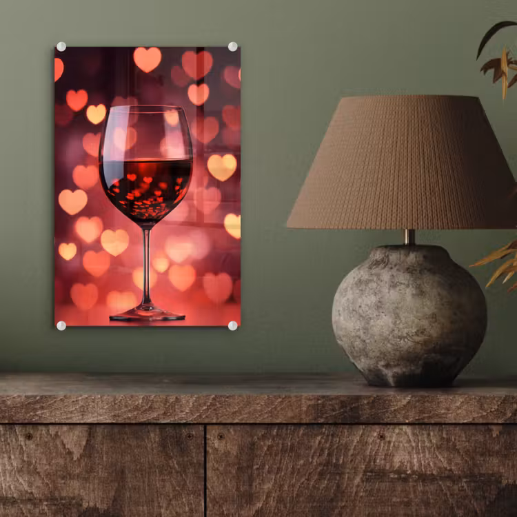 Glas schilderij - Rood - Wijn - Hartjes — 4