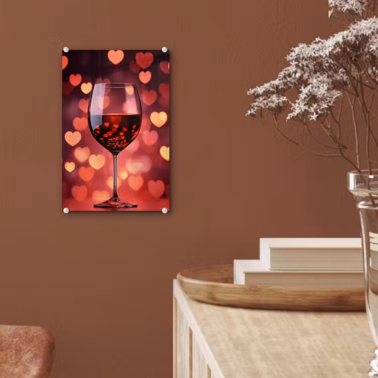 Glas schilderij - Rood - Wijn - Hartjes — 6