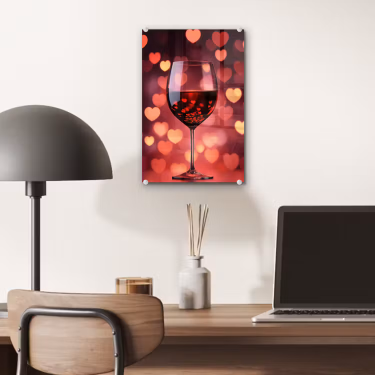 Glas schilderij - Rood - Wijn - Hartjes — 7