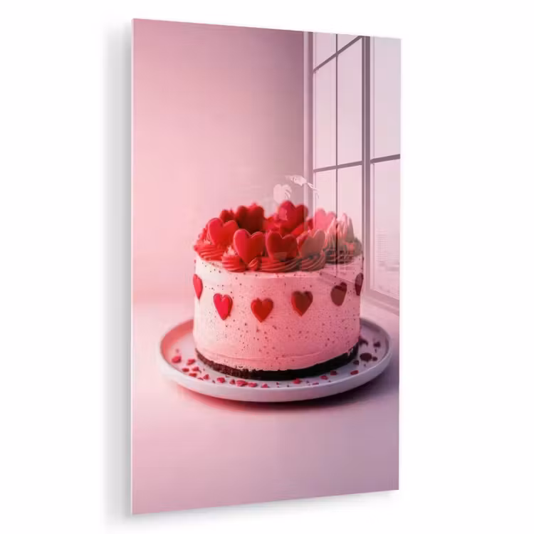 Glas schilderij - Taart - Hart - Roze — 1