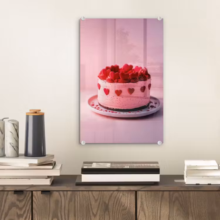 Glas schilderij - Taart - Hart - Roze — 2