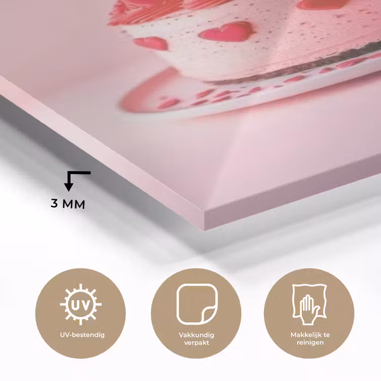 Glas schilderij - Taart - Hart - Roze — 3