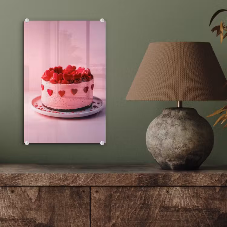 Glas schilderij - Taart - Hart - Roze — 4