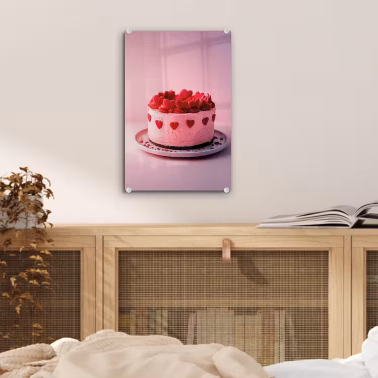 Glas schilderij - Taart - Hart - Roze — 5