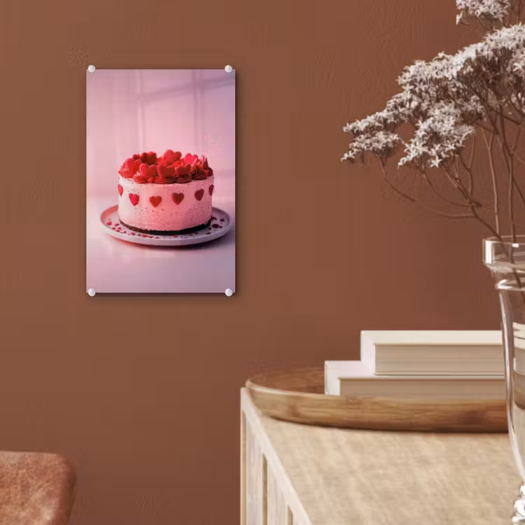 Glas schilderij - Taart - Hart - Roze — 6