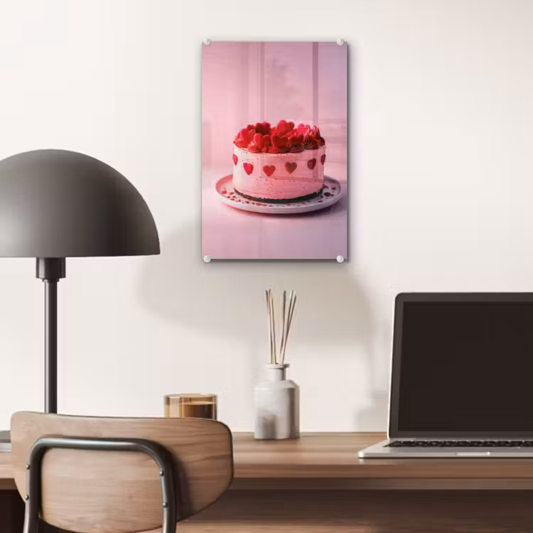 Glas schilderij - Taart - Hart - Roze — 7