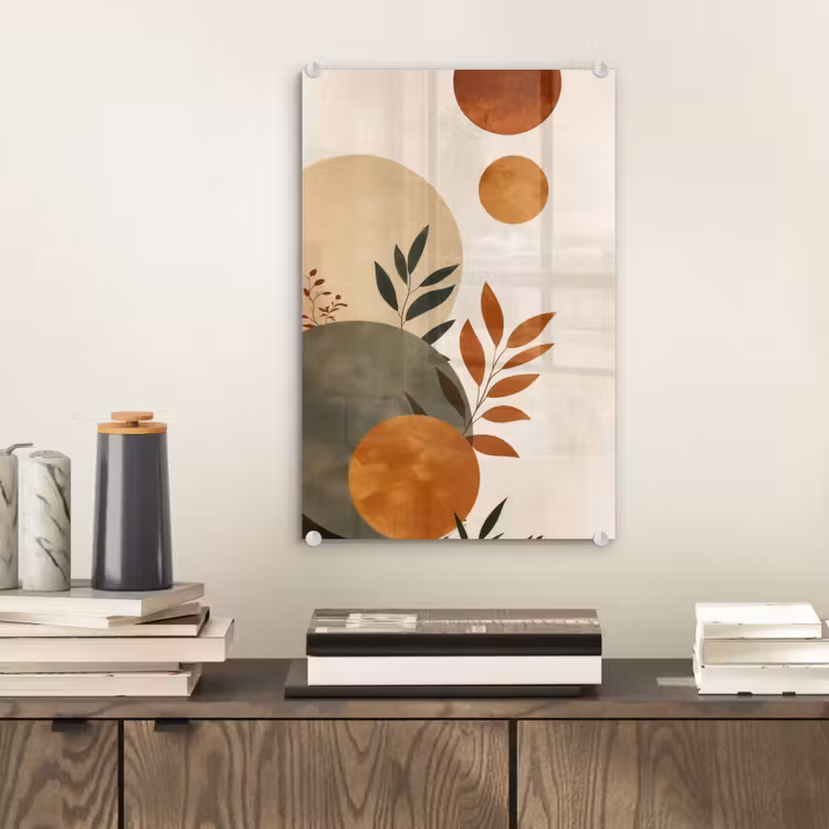 Glas schilderij - Vormen - Rond - Bladeren - Beige — 2
