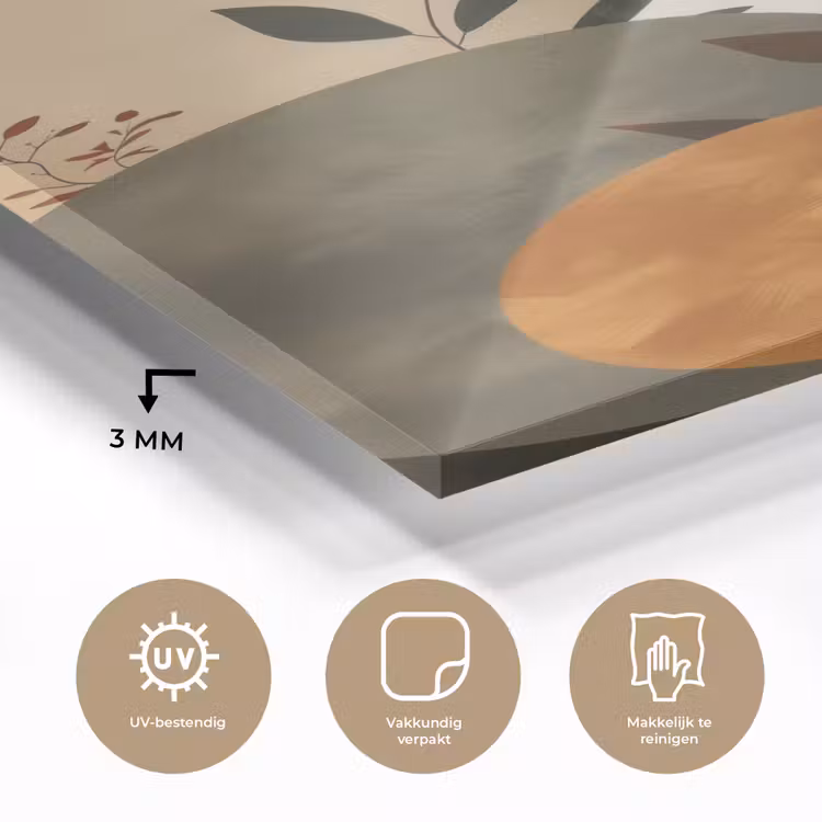 Glas schilderij - Vormen - Rond - Bladeren - Beige — 3