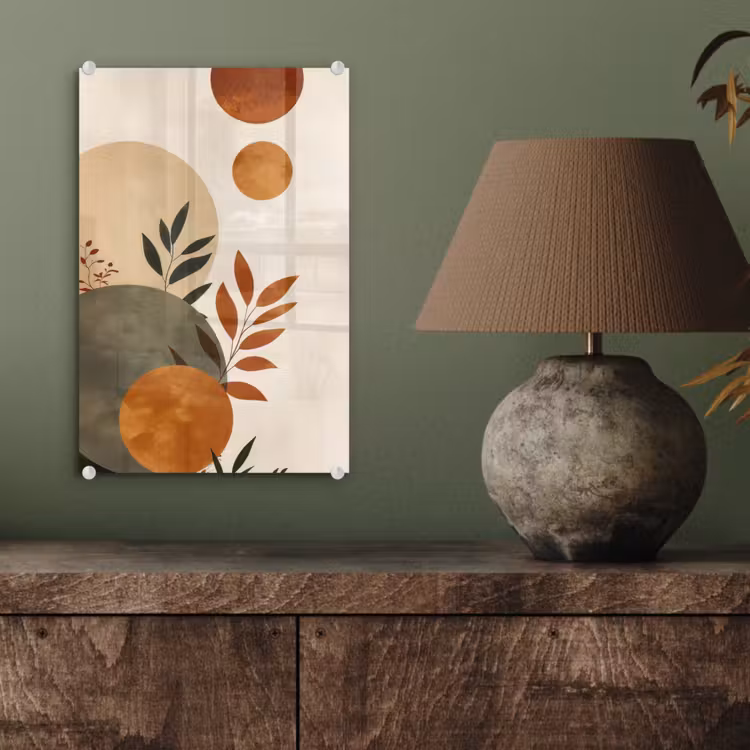 Glas schilderij - Vormen - Rond - Bladeren - Beige — 4