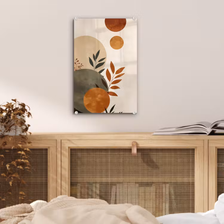 Glas schilderij - Vormen - Rond - Bladeren - Beige — 5