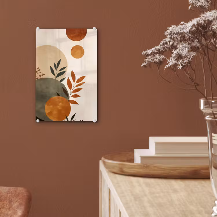 Glas schilderij - Vormen - Rond - Bladeren - Beige — 6