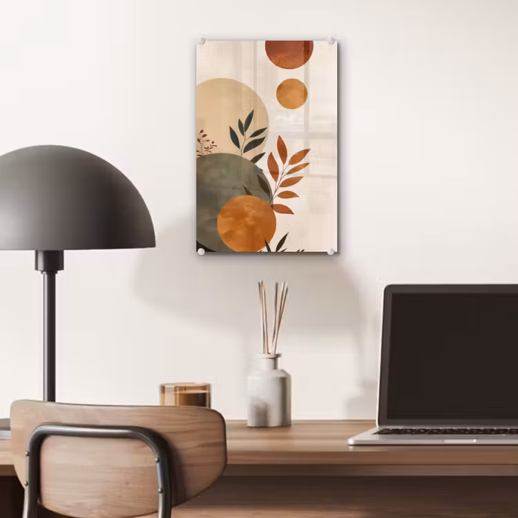 Glas schilderij - Vormen - Rond - Bladeren - Beige — 7