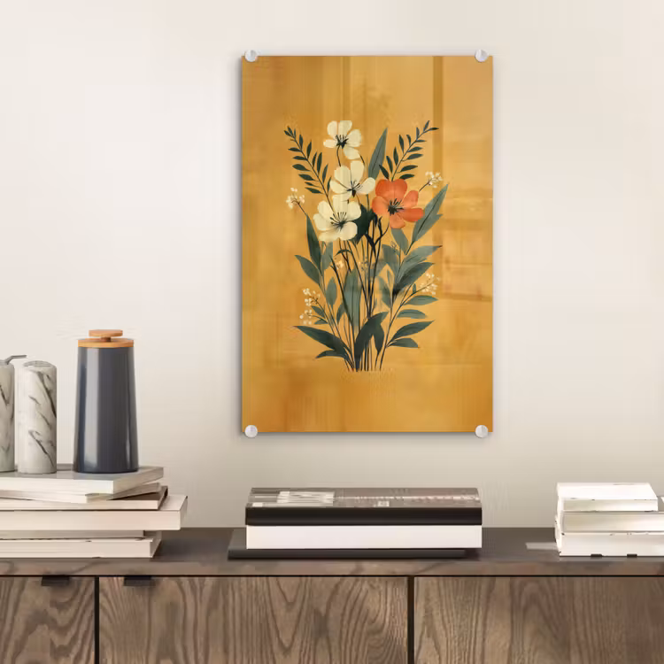 Glas schilderij - Bladeren - Boeket - Bloemen - Geel — 2