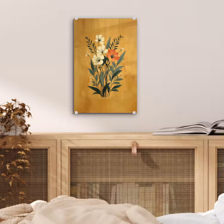 Glas schilderij - Bladeren - Boeket - Bloemen - Geel — 5