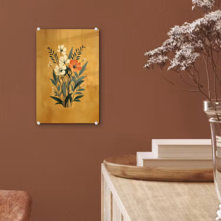 Glas schilderij - Bladeren - Boeket - Bloemen - Geel — 6
