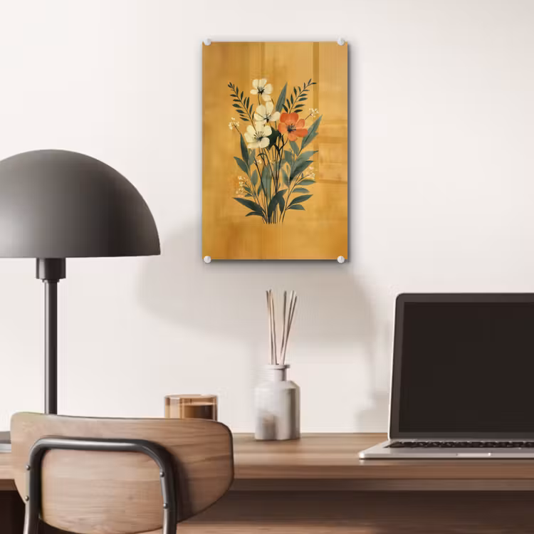 Glas schilderij - Bladeren - Boeket - Bloemen - Geel — 7
