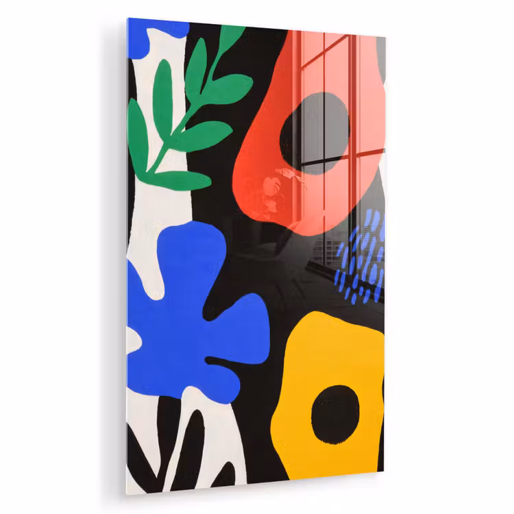 Glas schilderij - Bloemen - Bladeren - Abstract - Zwart — 1