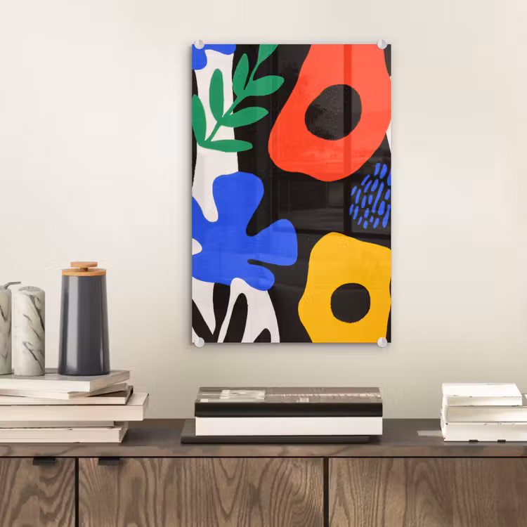Glas schilderij - Bloemen - Bladeren - Abstract - Zwart — 2