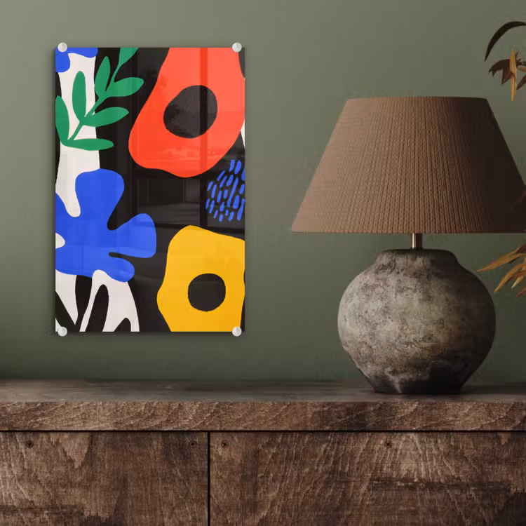 Glas schilderij - Bloemen - Bladeren - Abstract - Zwart — 4