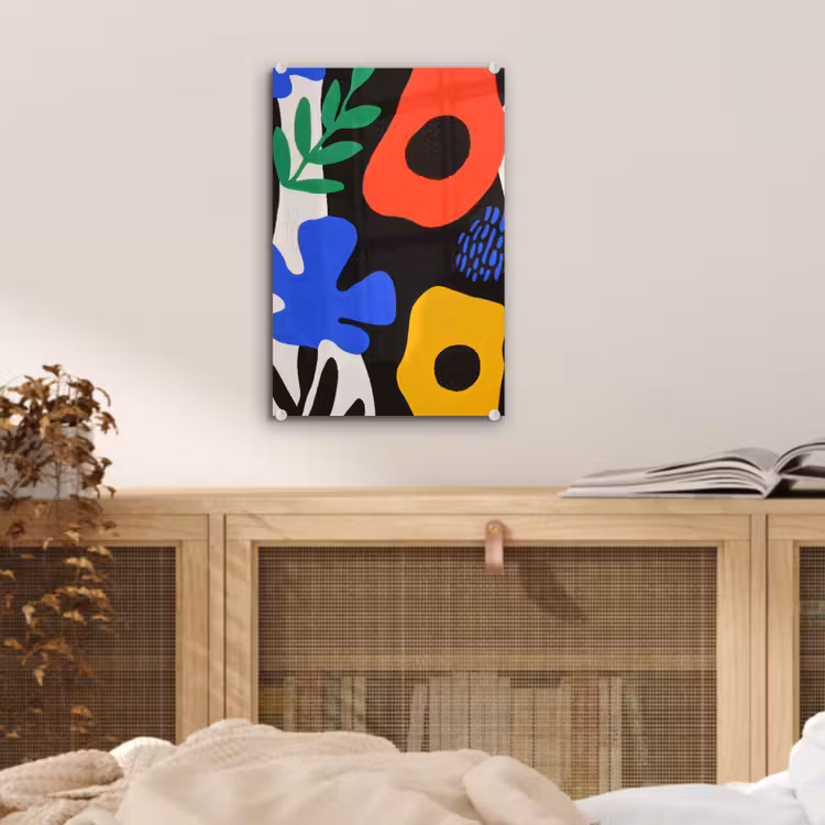 Glas schilderij - Bloemen - Bladeren - Abstract - Zwart — 5