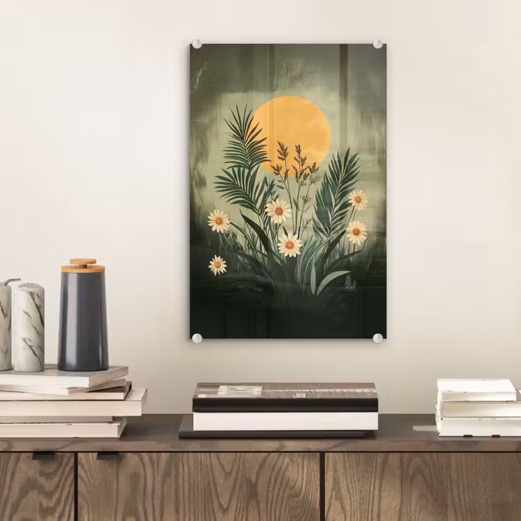 Glas schilderij - Bloemen - Bladeren - Zon - Groen — 2