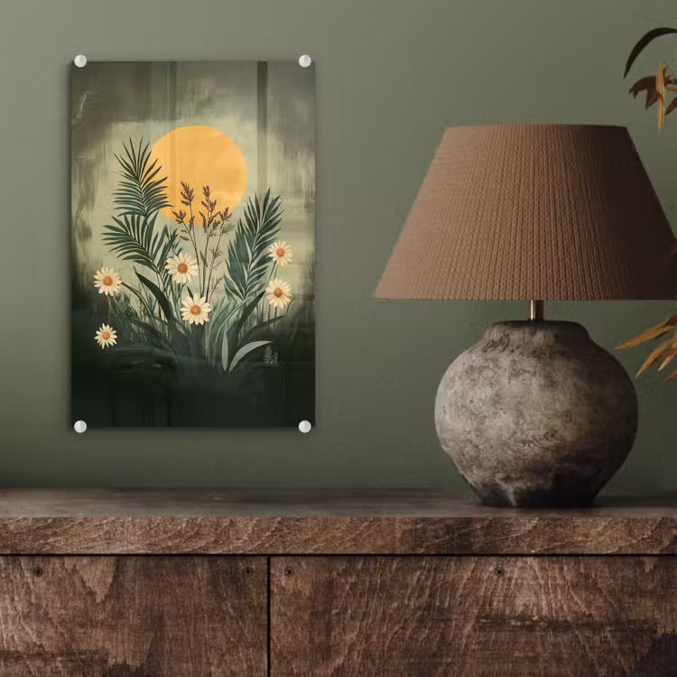 Glas schilderij - Bloemen - Bladeren - Zon - Groen — 4