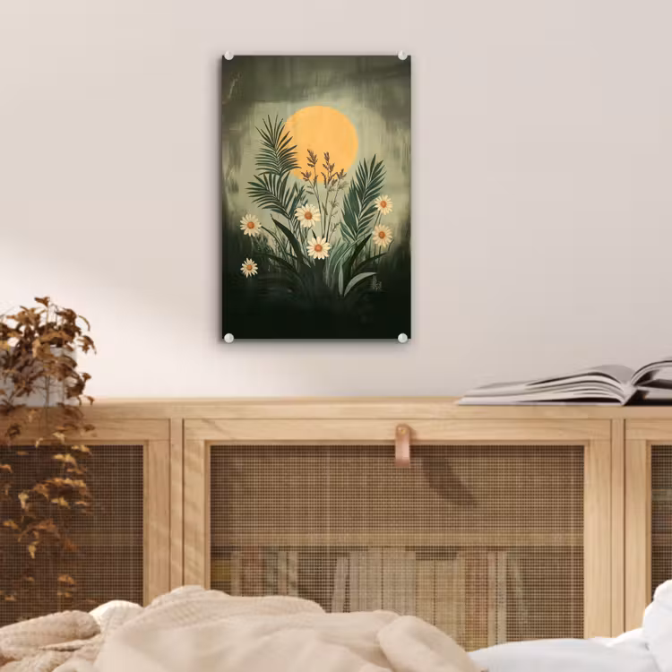Glas schilderij - Bloemen - Bladeren - Zon - Groen — 5