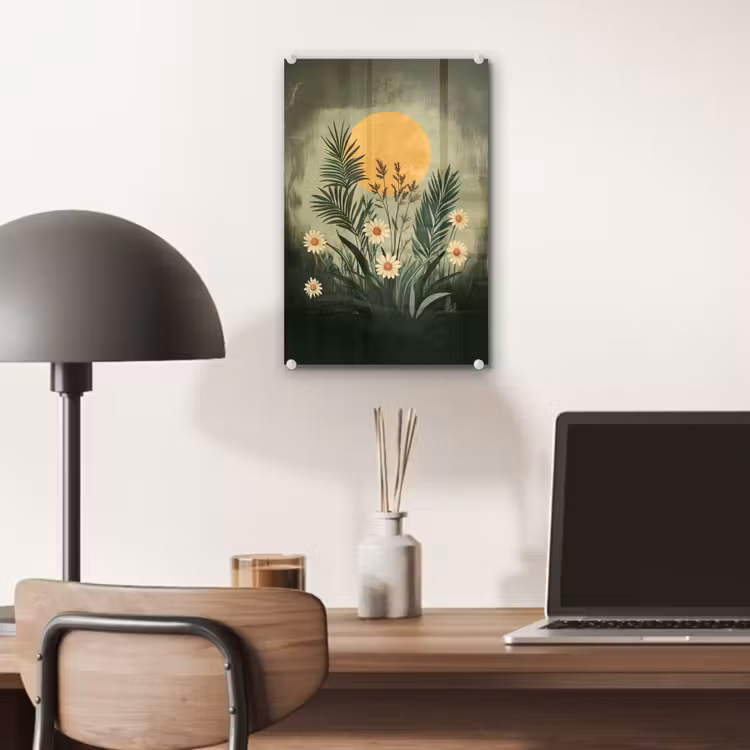 Glas schilderij - Bloemen - Bladeren - Zon - Groen — 7
