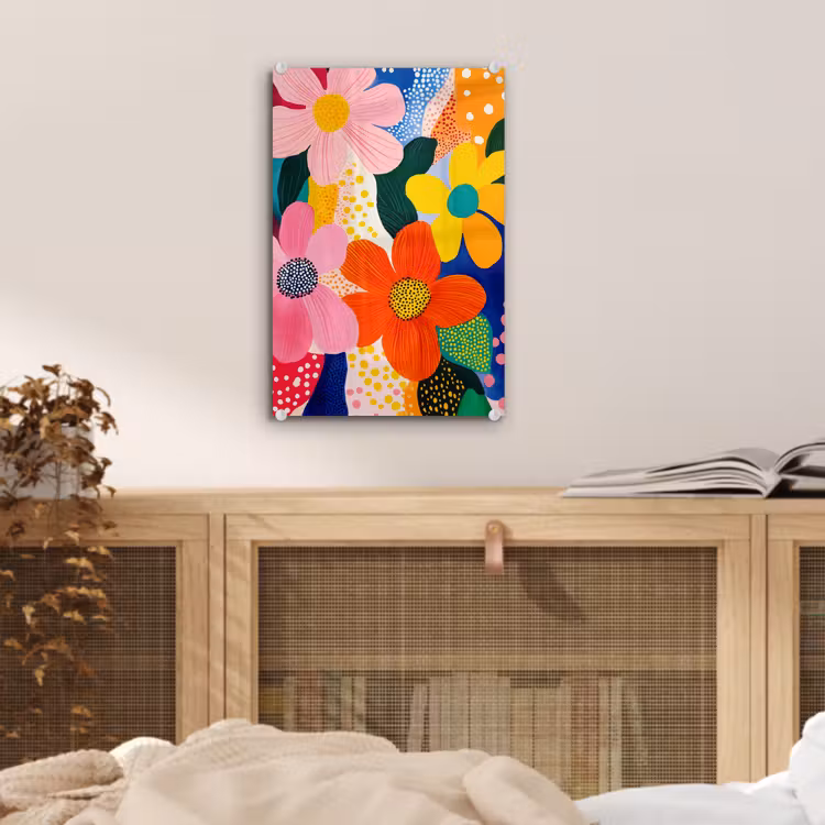 Glas schilderij - Bloemen - Kleurrijk - Stippen — 5