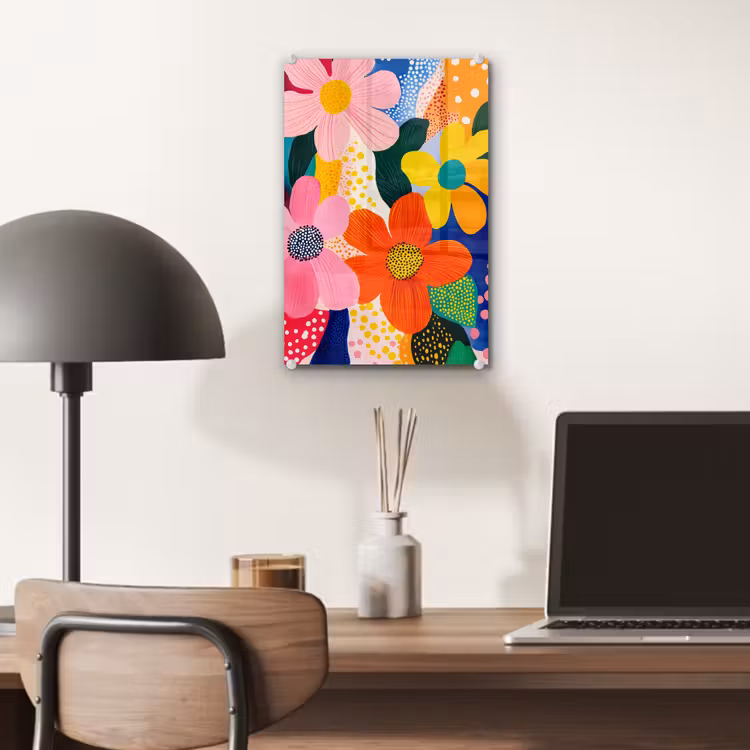 Glas schilderij - Bloemen - Kleurrijk - Stippen — 7