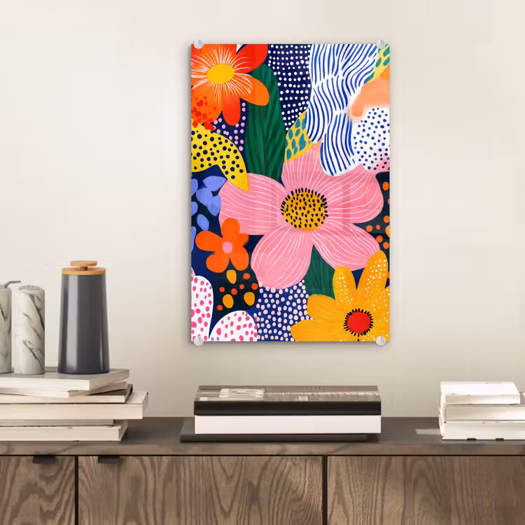 Glas schilderij - Kleurrijk - Bloemen - Abstract - Stippen — 2