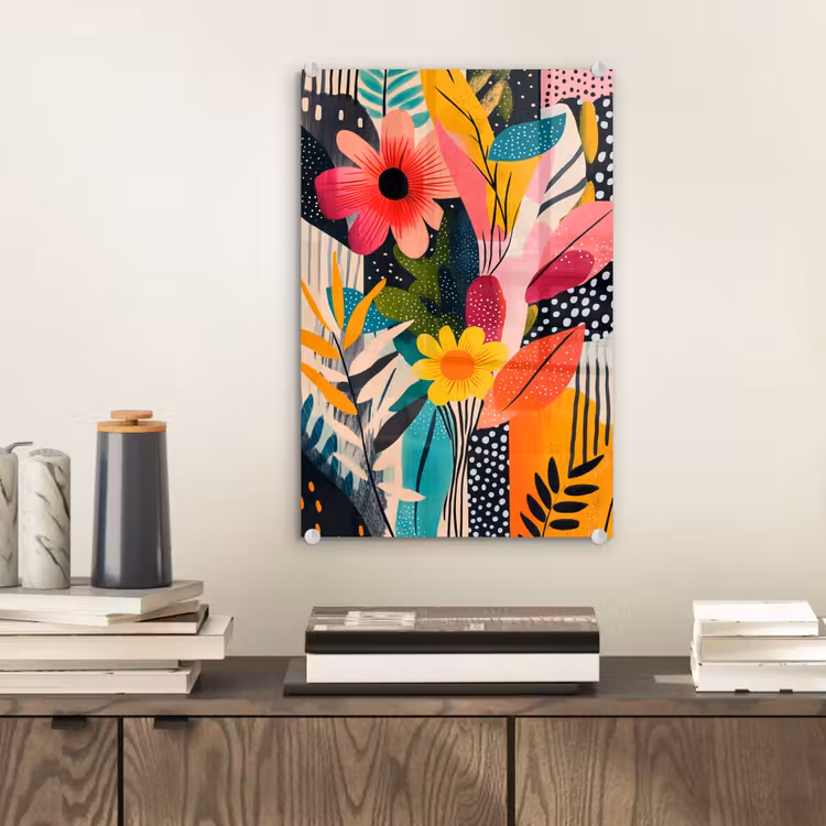 Glas schilderij - Schilderij - Abstract - Bloemen - Roze — 2