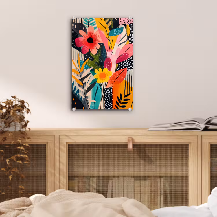 Glas schilderij - Schilderij - Abstract - Bloemen - Roze — 5