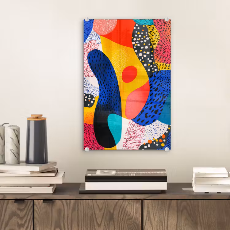 Glas schilderij - Vormen - Abstract - Stippels - Blauw — 2