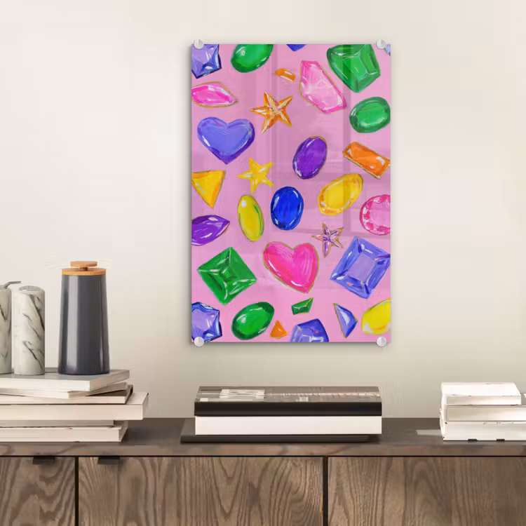 Glas schilderij - Edelstenen - Vormen - Hartje - Kleurrijk — 2