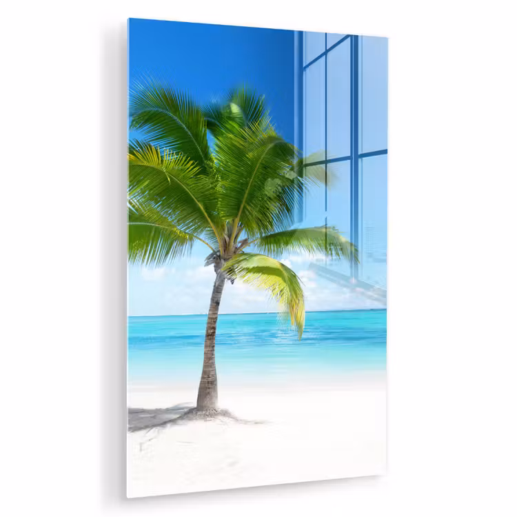 Glas schilderij - Palmboom - Strand - Zee - Zomer — 1
