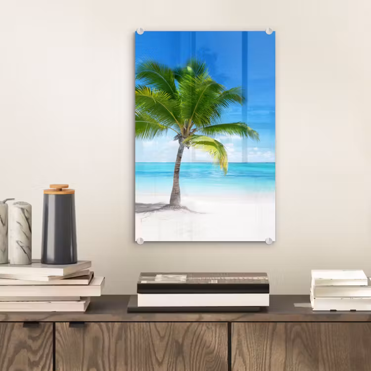 Glas schilderij - Palmboom - Strand - Zee - Zomer — 2