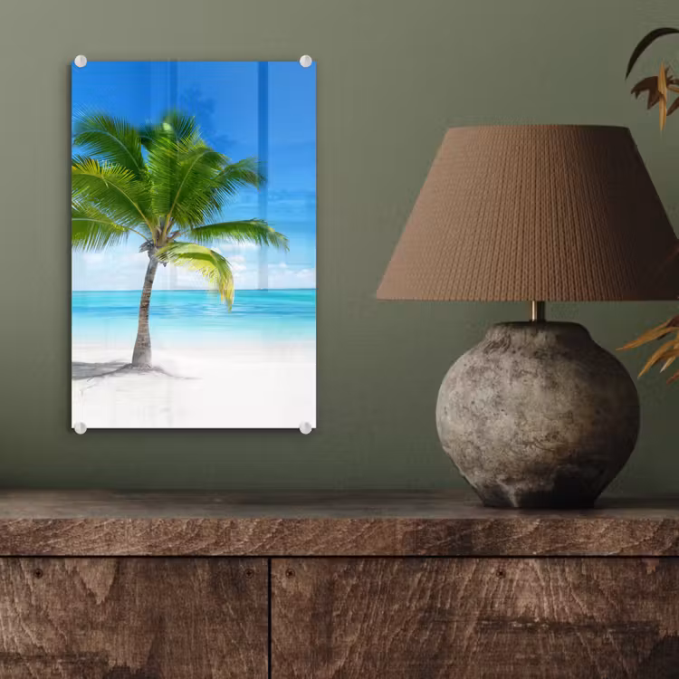 Glas schilderij - Palmboom - Strand - Zee - Zomer — 4
