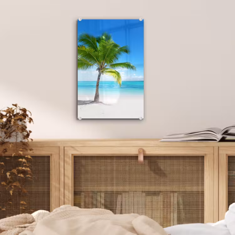 Glas schilderij - Palmboom - Strand - Zee - Zomer — 5