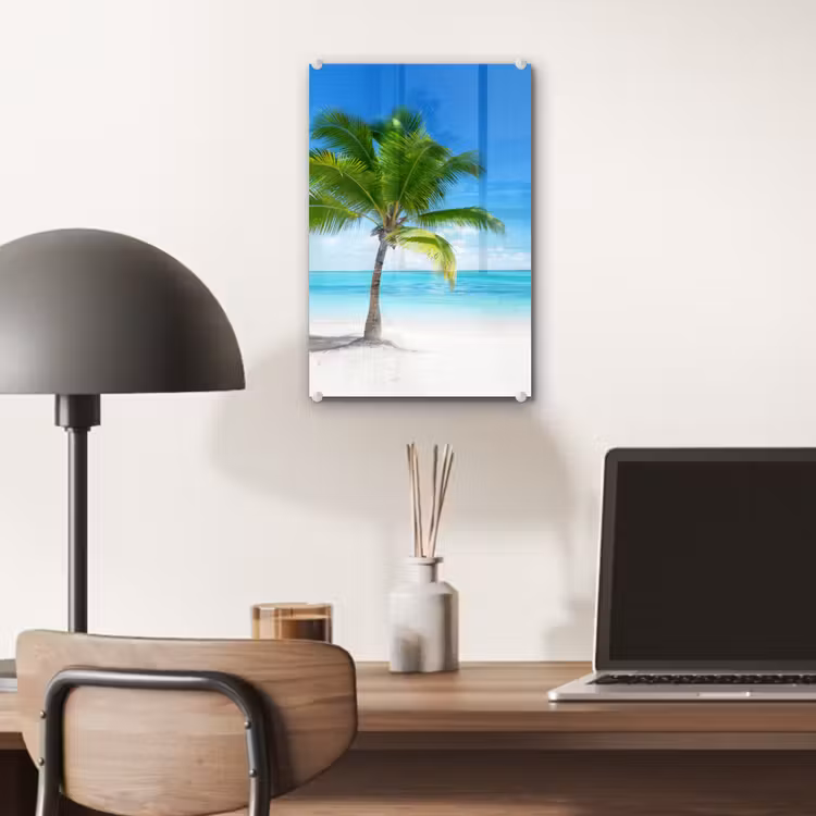 Glas schilderij - Palmboom - Strand - Zee - Zomer — 7