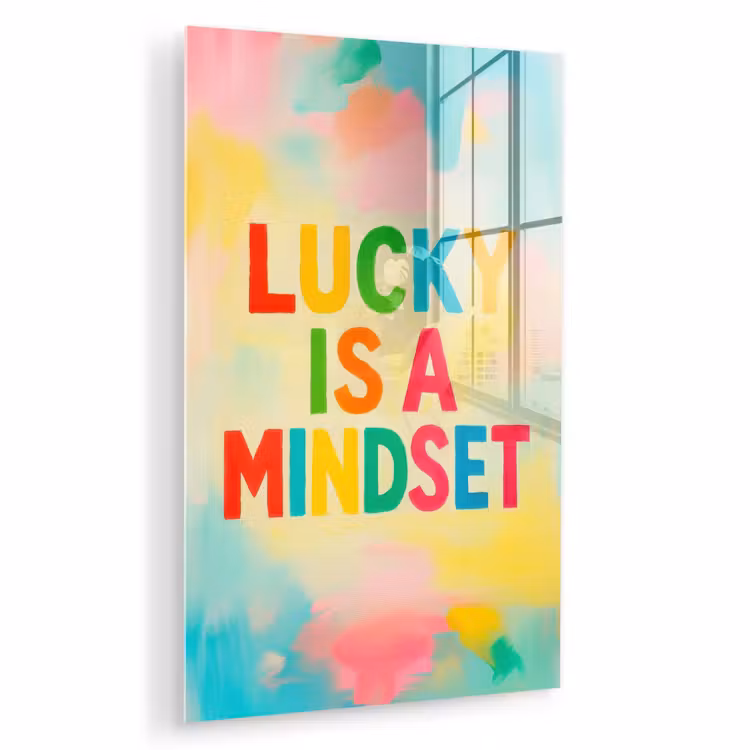 Glas schilderij - Quote - Lucky - Regenboogkleuren — 1