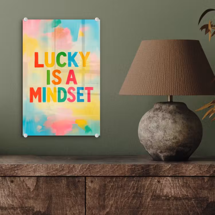Glas schilderij - Quote - Lucky - Regenboogkleuren — 4